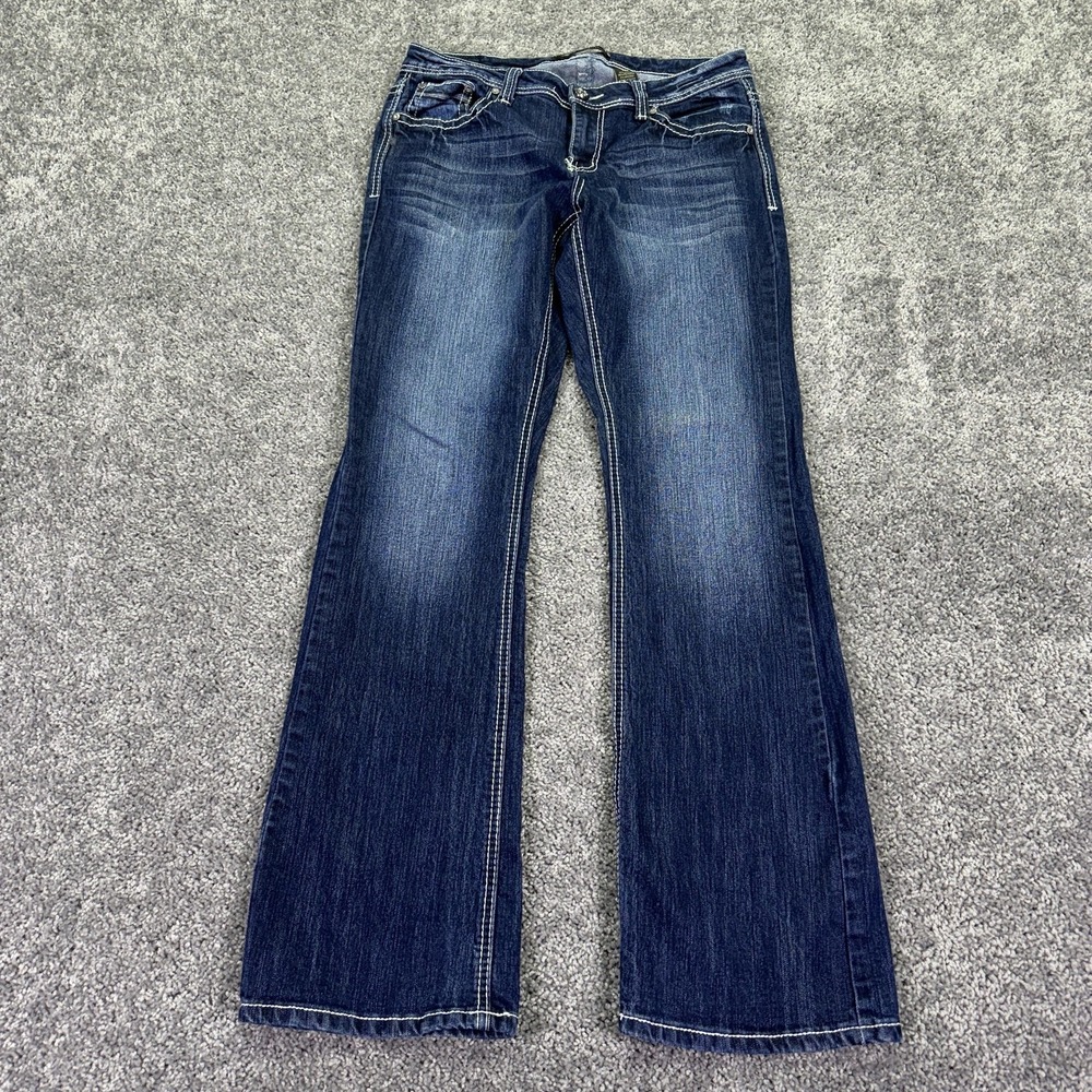 Love X Nation Jeans Womens 10 Blue Bootcut Rhinestone Denim Medium Wash Logo